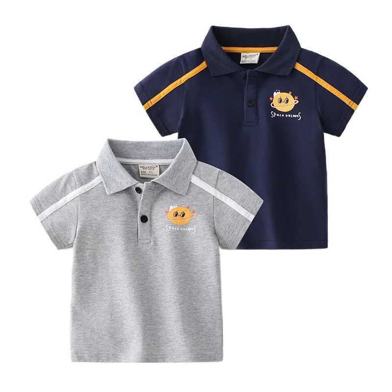 Summer Boys Short Sleeve Cute Casual Breathable Cotton Printed T-shirt Kids Contrast Color Polo Shirt 3-8 YearsXJ241225
