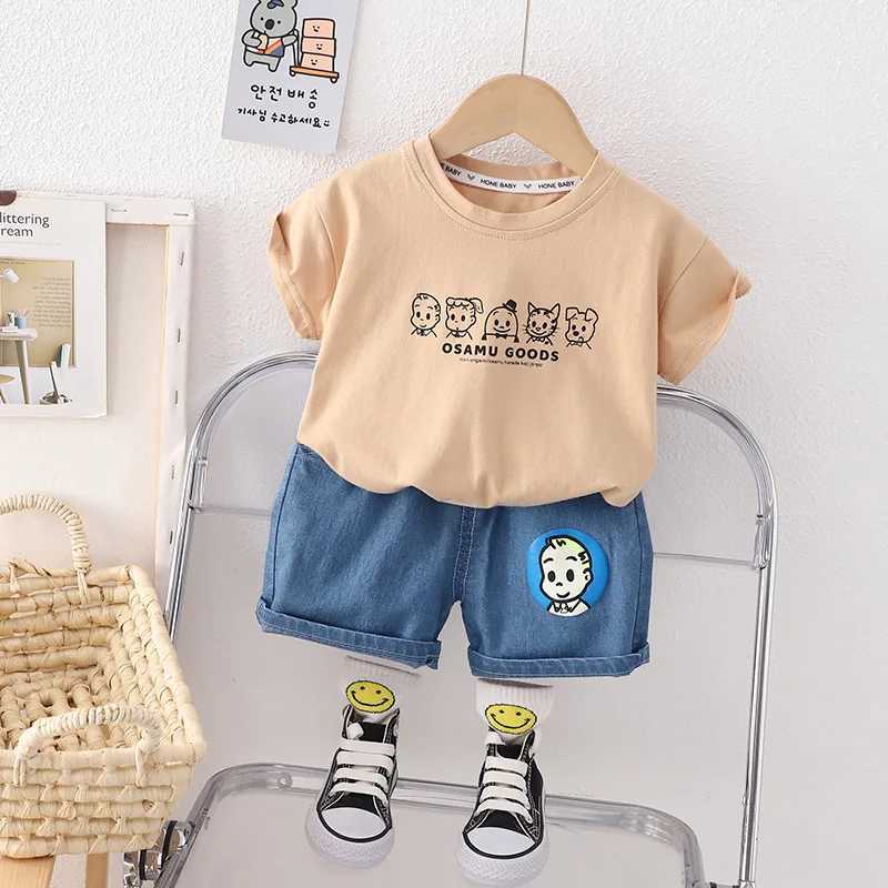 Clothing Sets Boys Summer Suit New T-Shirt Suit Short-Sleeved Childrens Baby Summer Clothes Childrens Short-Sleeved Suit Cartoon Boys SuitY241225JO40