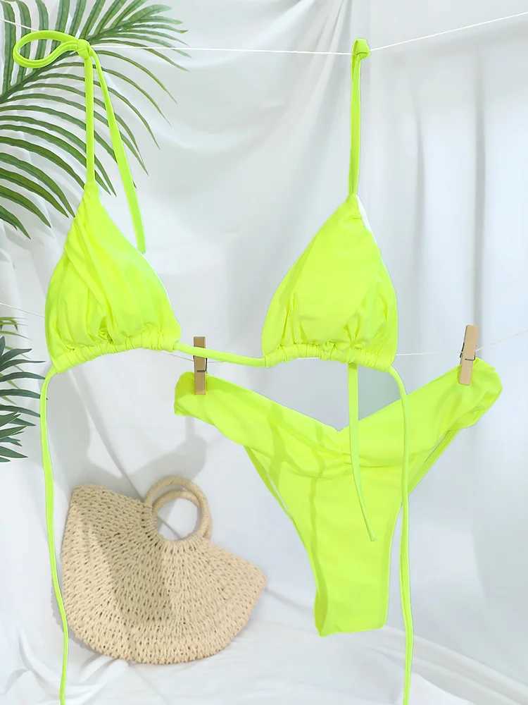 Wrinkled Brazilian Folding Bikini Set Sexy Micro Bikini 2023 Womens Swimsuit Womens Triangle Swimsuit Beach SwimsuitW241225