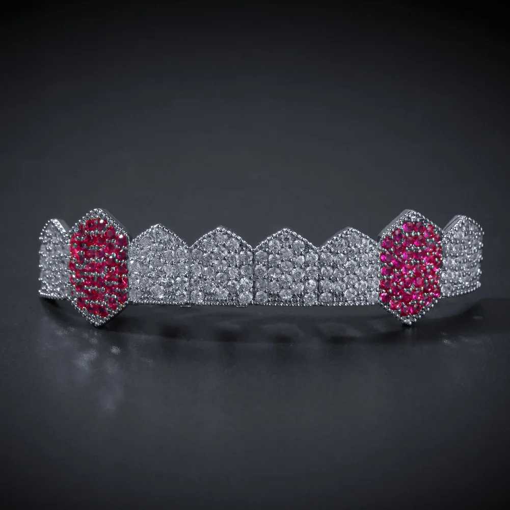 Rose Color Bling Teeth Grillz Top Bootom Dental Mouth Punk Teeth Cs Cosplay Party Tooth Rper Hip Hop Jewelry TG019XJ241225