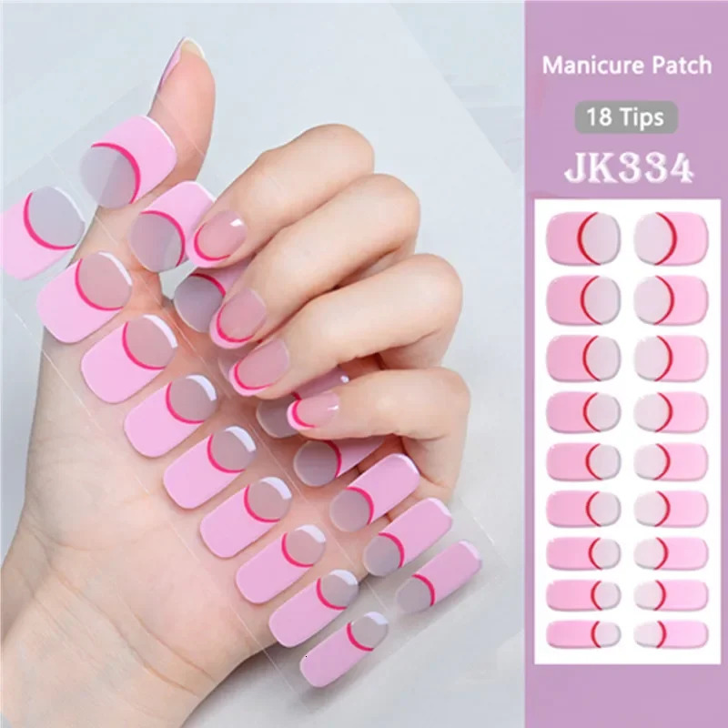 Semi-Cured Gel Nail Strips Full Adhesive Waterproof Semi-painted Gel Nails Sticker Harden In UV Lamp Need French Manicure 241225