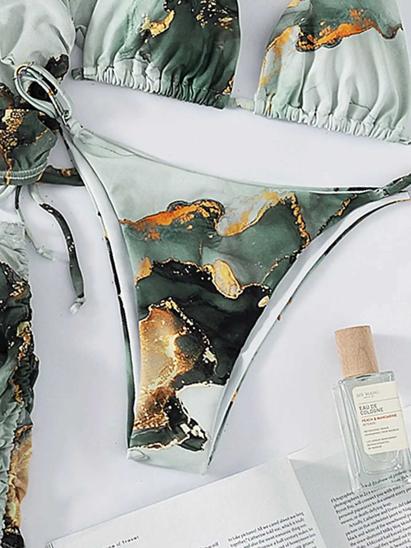 4 pieces of camisole bikini swimsuits marble print covering 2024 swimsuits womens beachwear shower swimsuits summer womens swimsuitsW241225