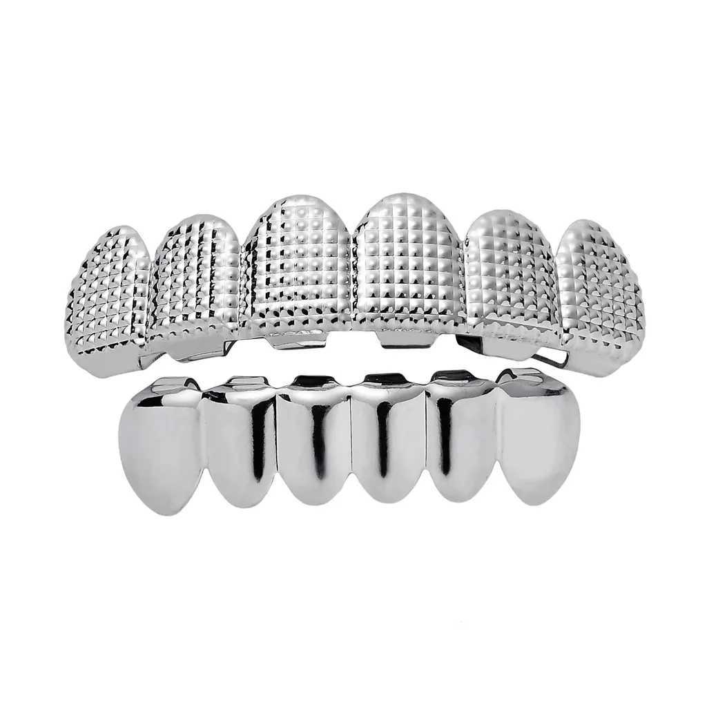 Hip Hop Gold Plated Teeth Grillz Set Top Bottom Tooth Grills Dental Mouth Punk Teeth Cs Cosplay Party Rper JewelryXJ241225