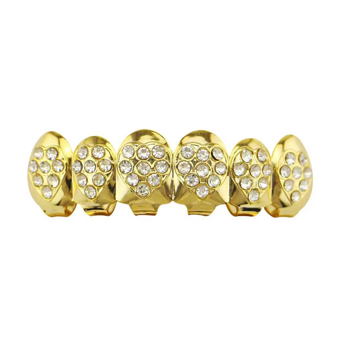 Hip Hop Gold Colour d Out CZ Teeth Grillz Top Bottom Men Women Jewelry Tooth Gem Grillz Y2kXJ241225
