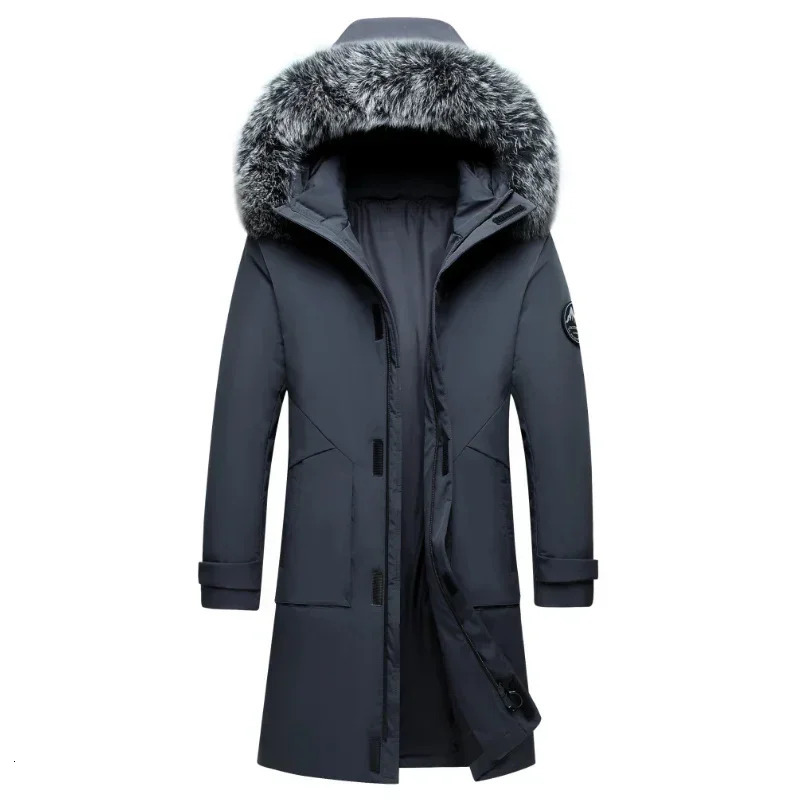 Mens Warm White Duck Down Hooded Jacket Parkas Multi Pockets Overcoat Male Winter Long Men Windproof Coats 241225