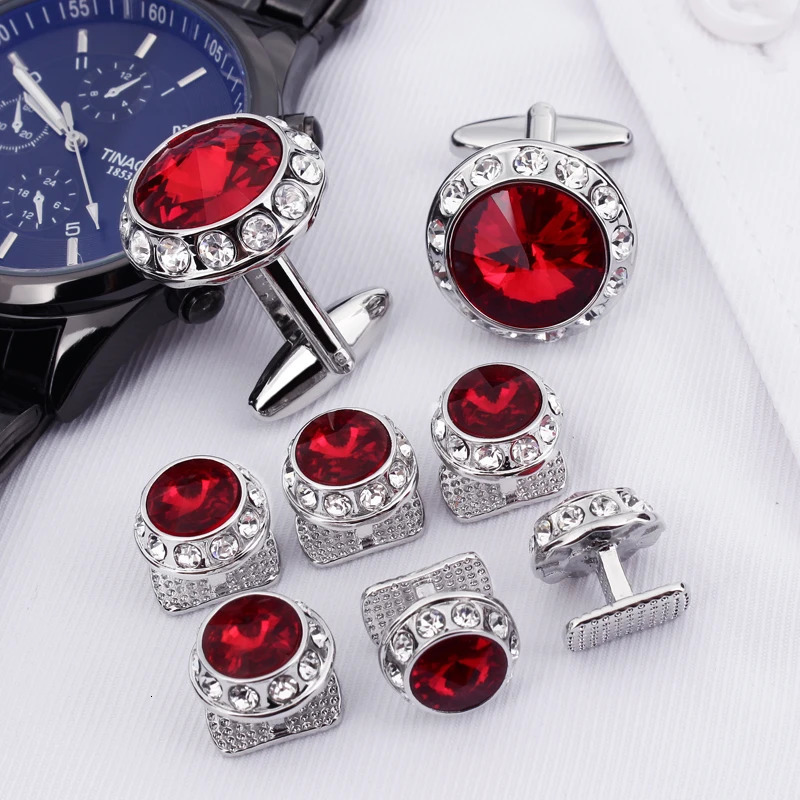 HAWSON Birthstone Tuxedo Studs and Cufflinks Set Mens Suit Tuxedo Formal Dress Shirt Wedding Business Party Accessories 241225
