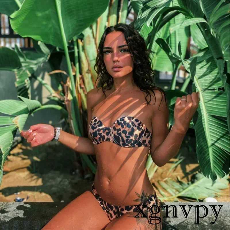Xgnvpy sexy womens bikini swimsuit push up bra bikini set two-piece swimsuit low waist beachwear leopard print setW241225