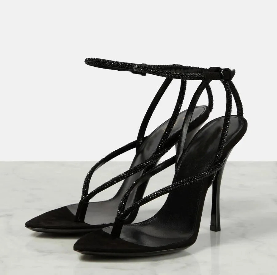 Perfect Designer Nadja Women Sandals Shoes V-shaped Straps Rhinestone embellished Suede Leather Party Wedding Dress Lady High Heels Luxury Footwear EU35-43