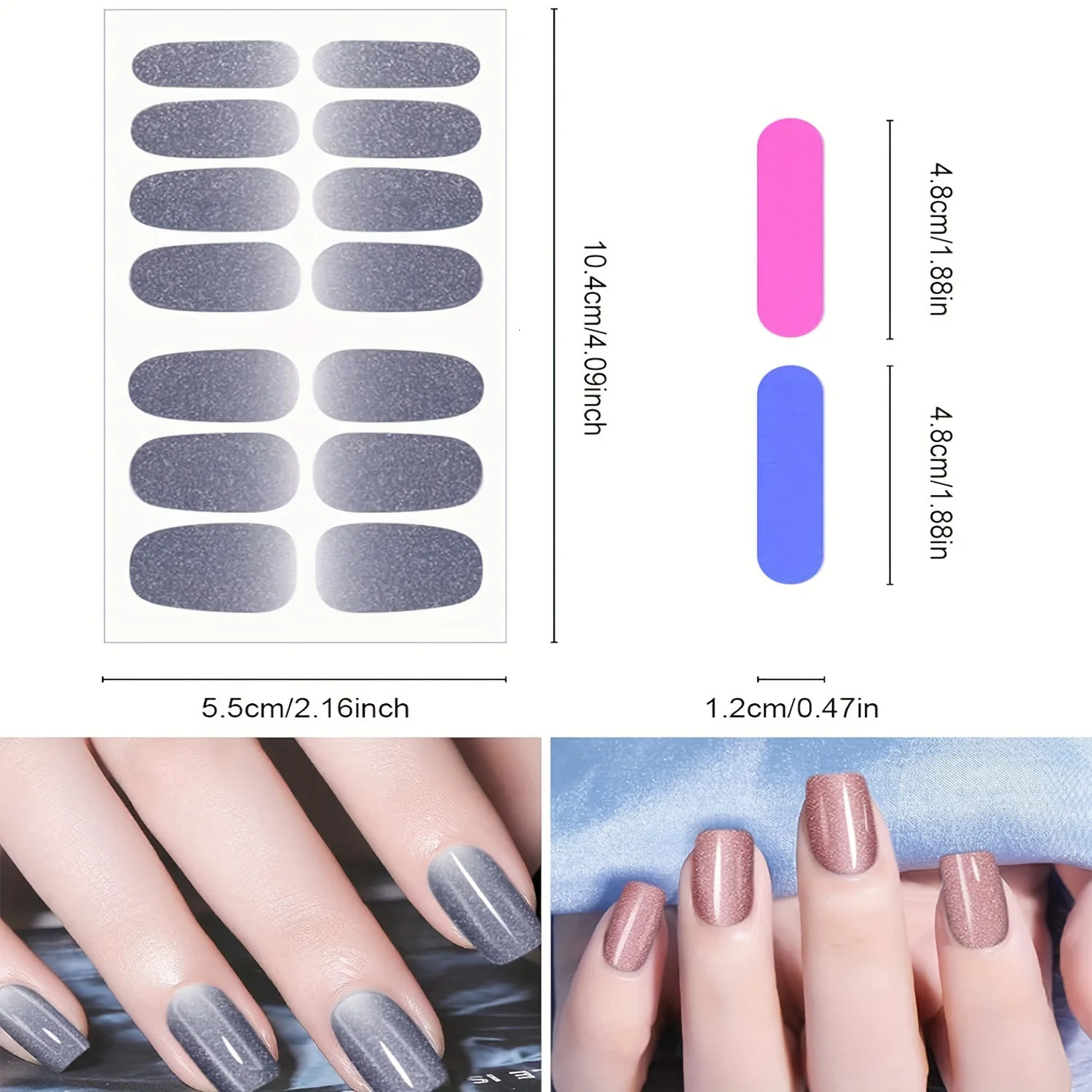 20 Full-Pack Nail Polish Stickers Nail Strips with 2 Double-Sided Nail File Nail Art Gel Nail Polish Strips Self-Adhesive Press 241225
