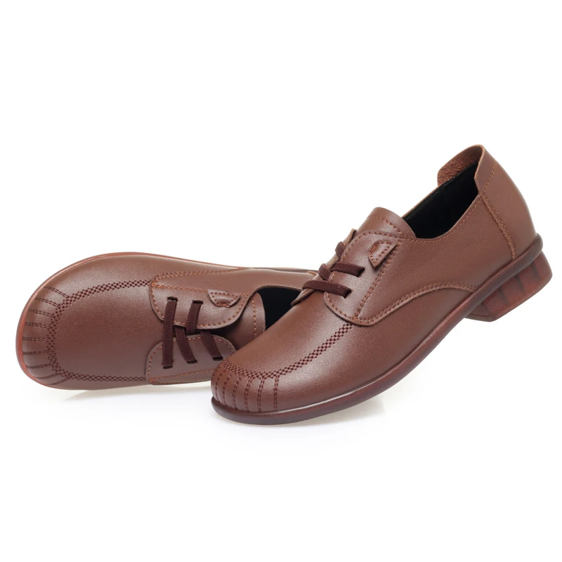 AIYUQI Women Casual Shoes Autumn Genuine Leather Thick Heel Female Shoes Retro Large Size Lace-up Non-slip Women Loafers
