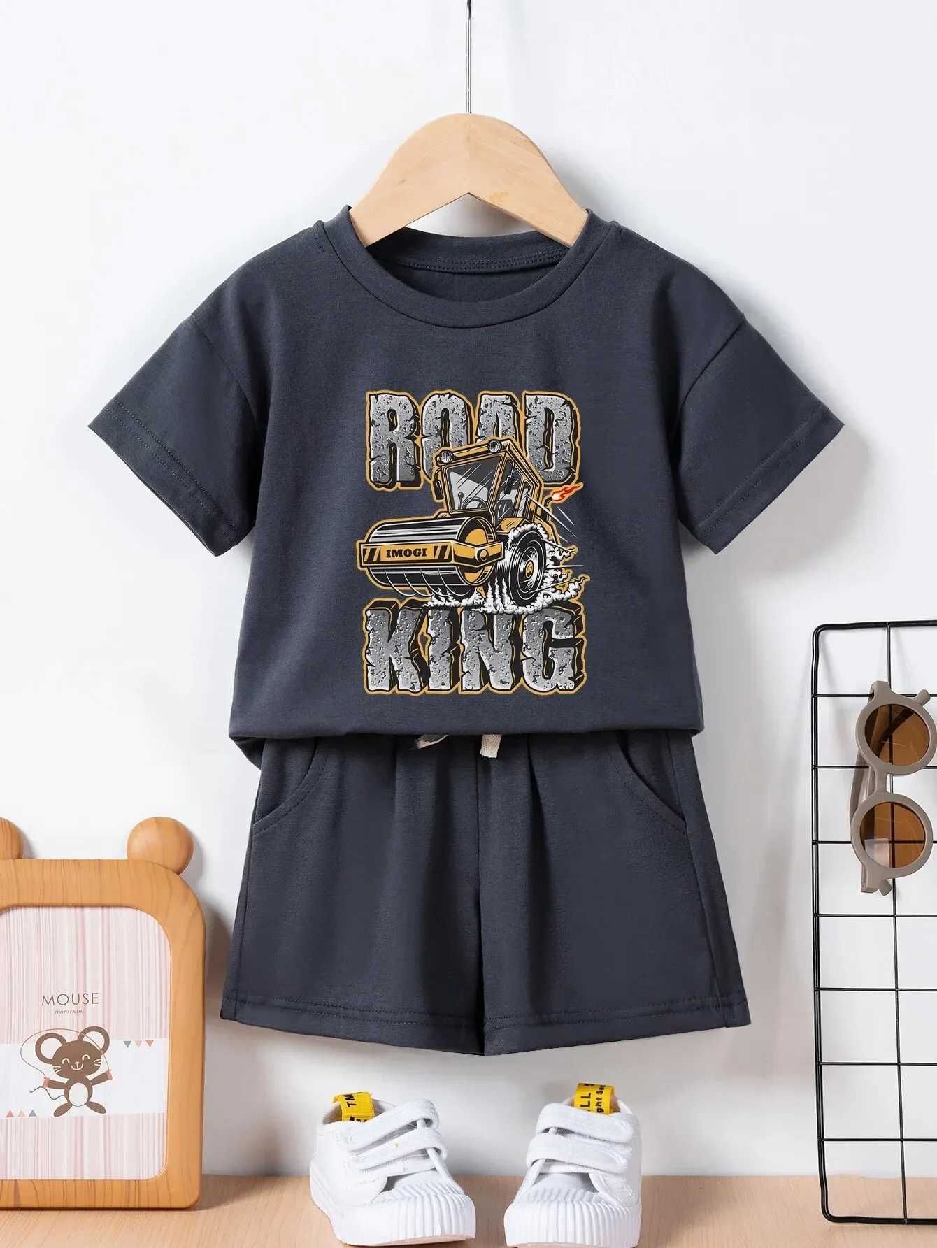 Clothing Sets Summer Childrens Printed Short Sleeve Set 0-6T Boys and Girls Cartoon Bear Pattern Sports and Leisure Two Piece SetY241225UEJ8