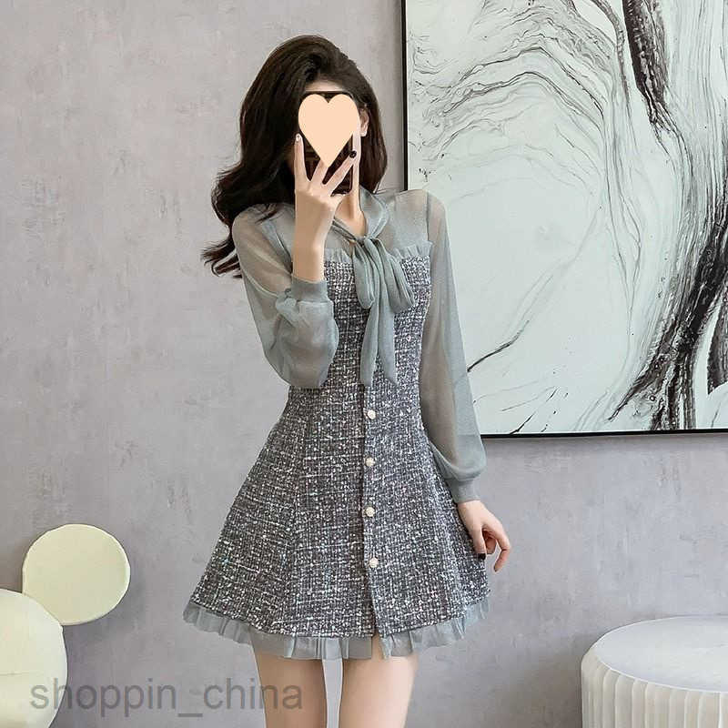 women dresses fashion style coarse floral woolen dress for autumn and winter new small and stylish, slim figure skirt