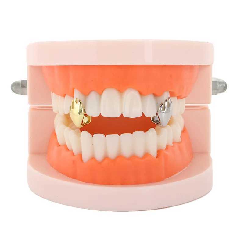 Hip Hop Classic Single Teeth Grillz Simple 14K Gold Plated Glossy Tooth Cs For Women Men Punk Jewelry Party CosplayXJ241225