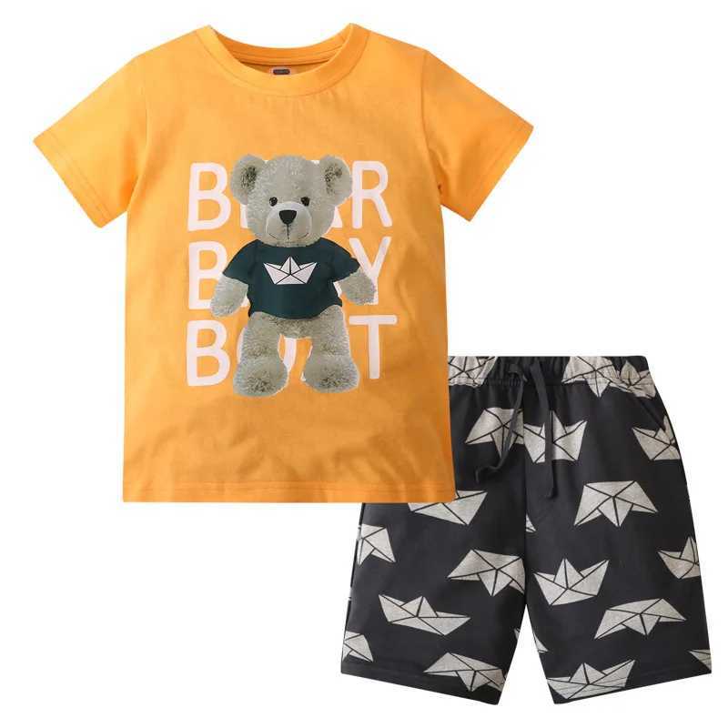 Clothing Sets Summer Baby Boy Clothes Set Children Bear Cartoon Tshirts and Shorts 2 Pieces Suit Kid Cotton Short Sleeve Top Bottom TracksuitsY241225O
