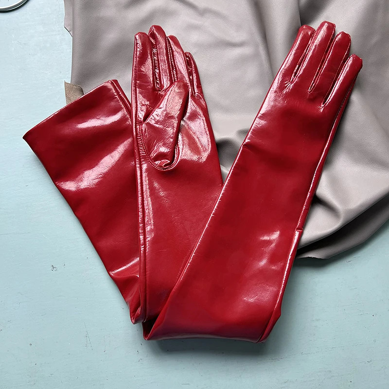 Genuine Patent Leather Gloves Womens Long Gloves Mens Sexy Ladies Shiny Party Evening Overlength Opera Shine Leather Customize 241225