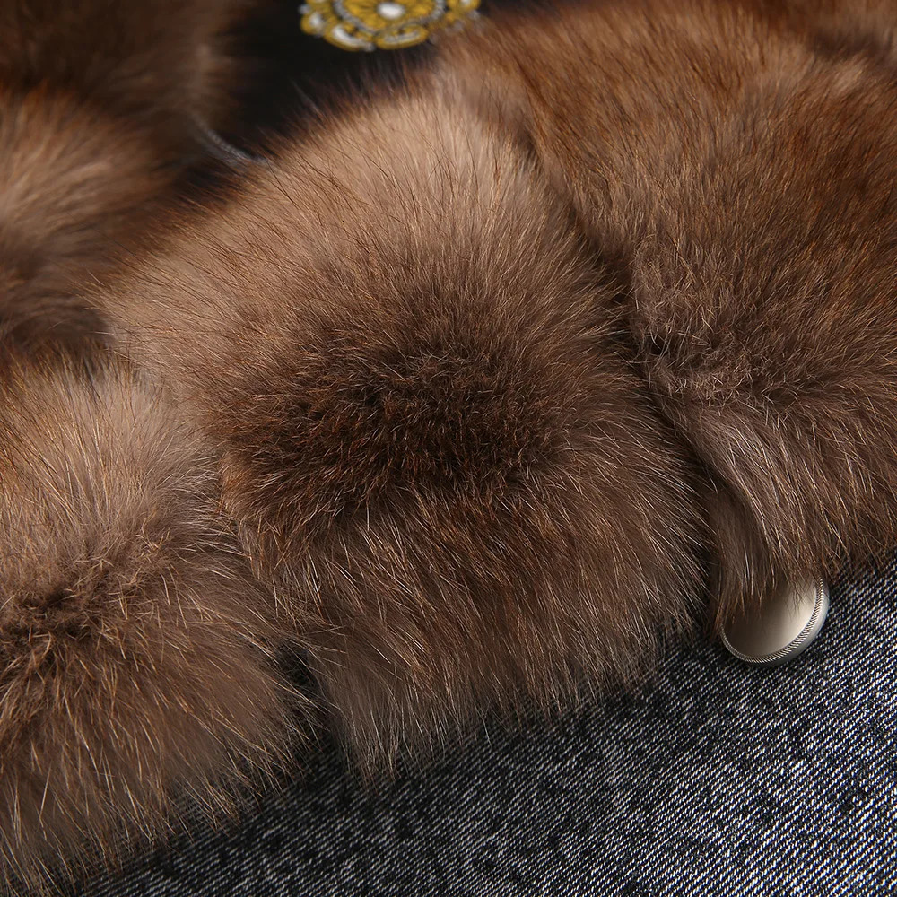 Women Real Fur Jean Coats Fashion Lady Clothes Fox Fur Collar Denim Jackets Streetwear Female Overcoat S3606 241220