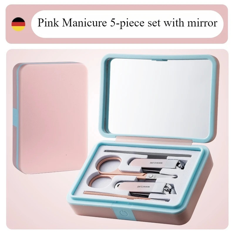 Manicure Set 5pcs Multifunction Professional Stainless Steel Pedicure Sets Nail Clipper Portable Case with Mirror Nail Art Tool 241225