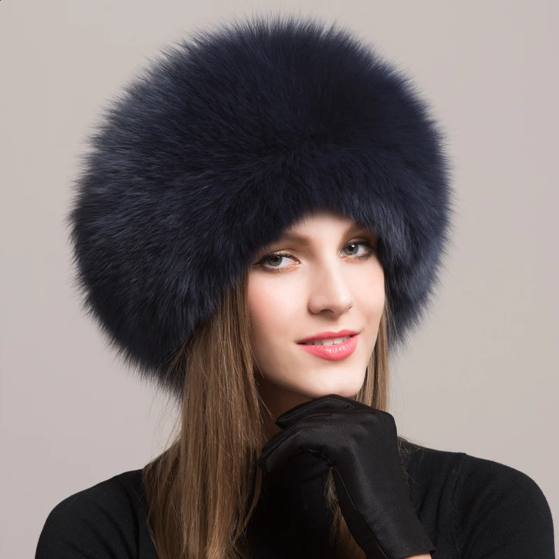 Fashion Style Winter Russian Natural Real Fox Fur Hat 2024 Women Warm Good Quality 100% Genuine Real Fox Fur Cap241224