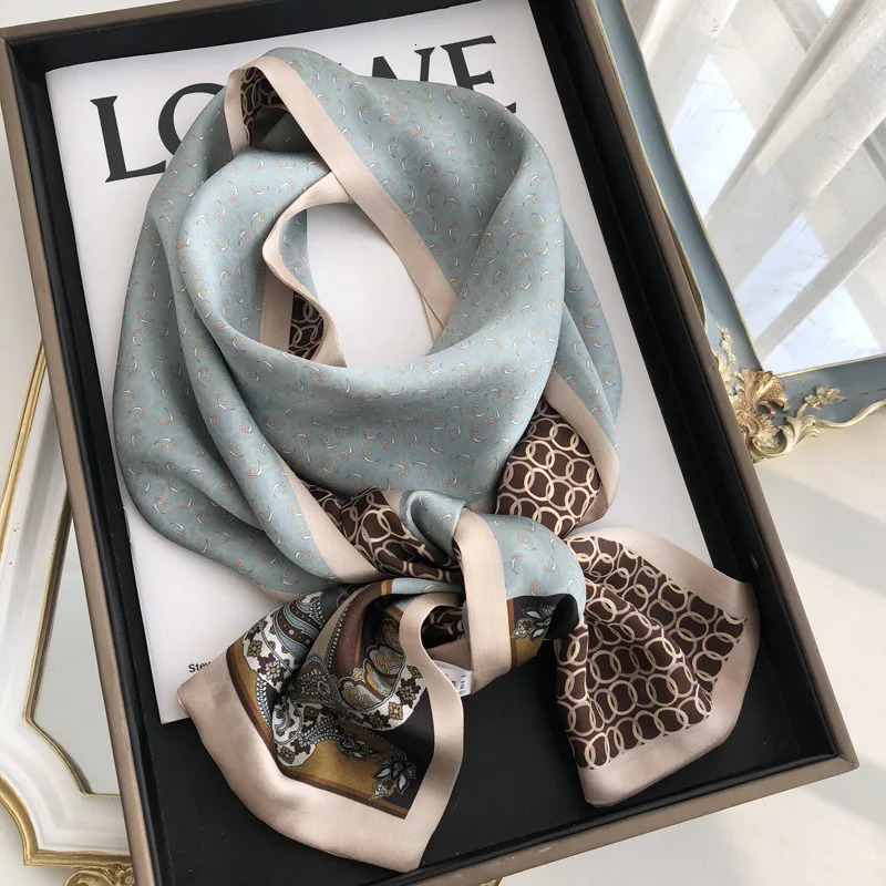 faux Real Silk Scarf Women Print Silk Satin Shawl Wraps Long Pure Silk Ribbon Decoration Hijabs Double-sided Neckerchief Foulard 241225