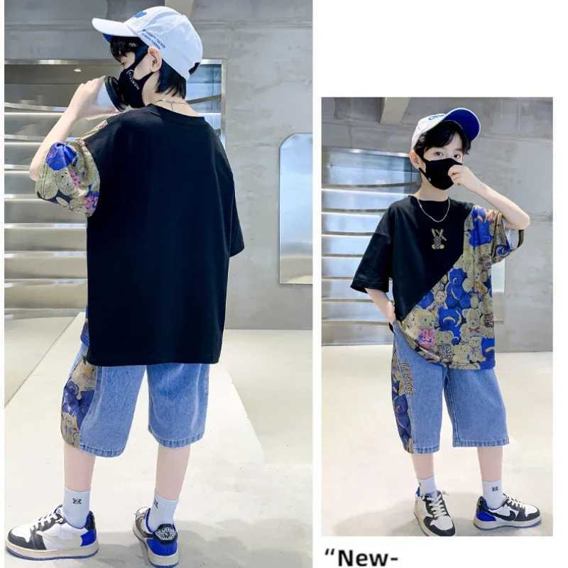 Clothing Sets Summer Children Boy Clothes Kid Girl Cartoon Bear T-Shirts Jeans Shorts Suit Fashion Short Sleeve Top and Bottom 2 Pieces SetY241225F7FI