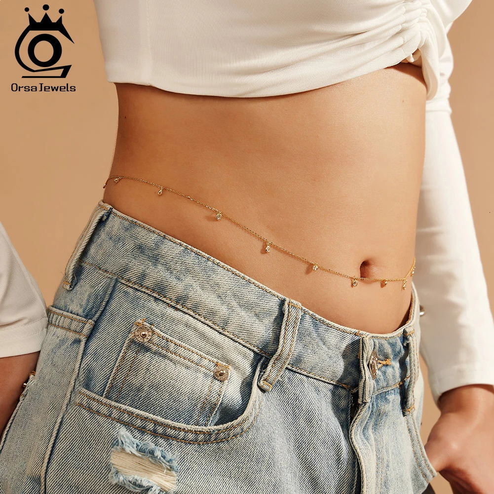 ORSA JEWELS Vintage 925 Silver Round CZ Waist Chain for Women Summer Beach Bikinis Fashion Body Chain Festival Accessories CW01 241225