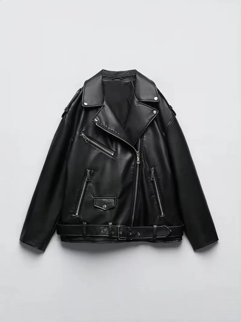 American Fashion Trend PU Leather Jacket and Coat Women Street Y2K Hip Hop Loose Zipper Unisex Motorcycle 241223
