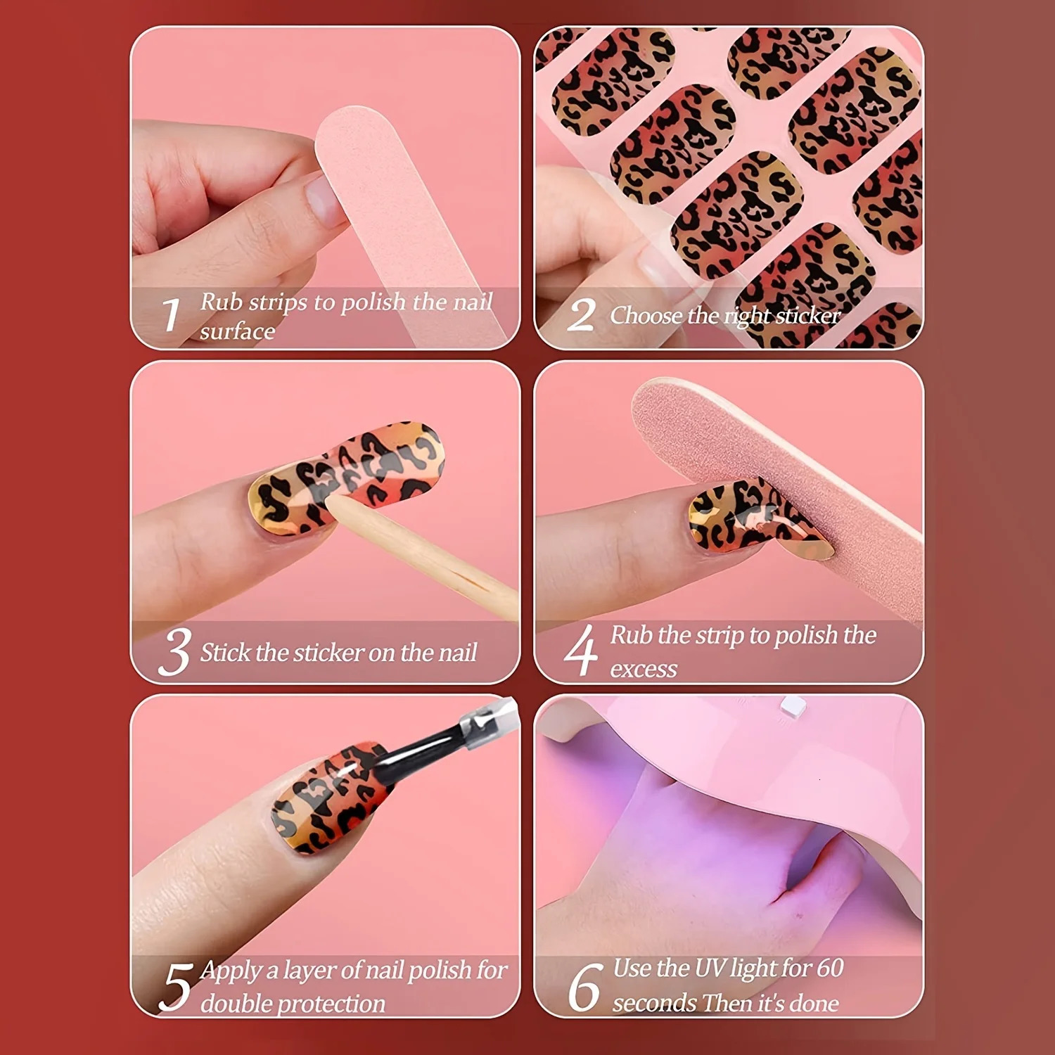 20-finger leopard print Nail semi-curing Gel sticker Cuticle stick Nail file Nail wipes UV light 241225