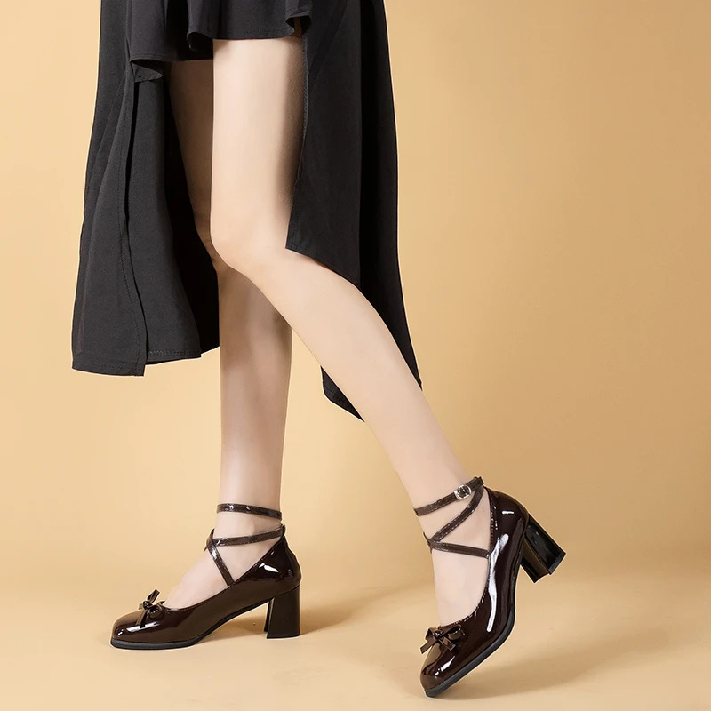 Black Retro Cross-Tie Pumps Casual Summer Round Toe Shoes Ladies Sweet Fashion Shoes Woman Bow n 241225