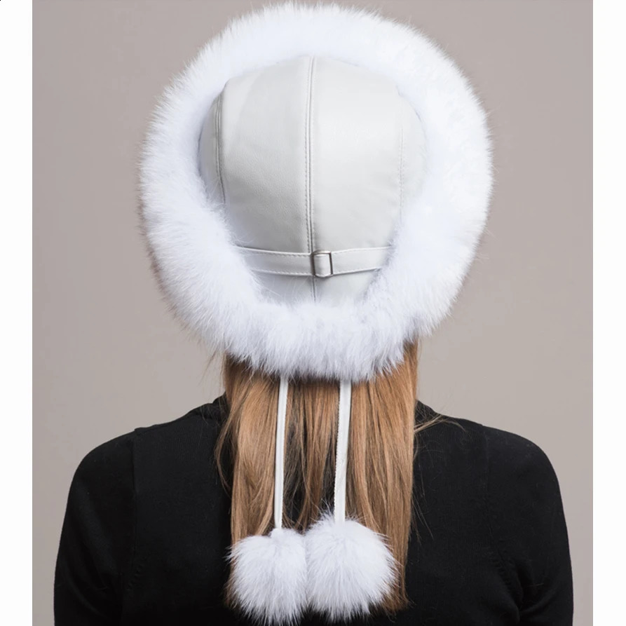 Fashion Style Winter Russian Natural Real Fox Fur Hat 2024 Women Warm Good Quality 100% Genuine Real Fox Fur Cap241224