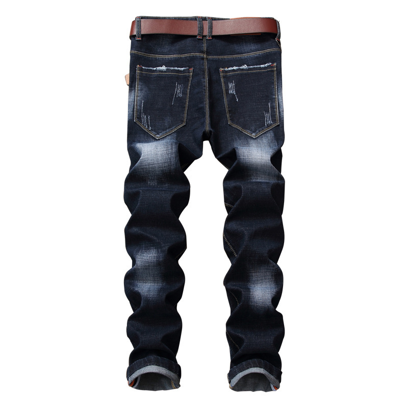 designer mens jeans slim fit straight tube with holes worn out Fashion Classic jeans Casual mix and match black pants