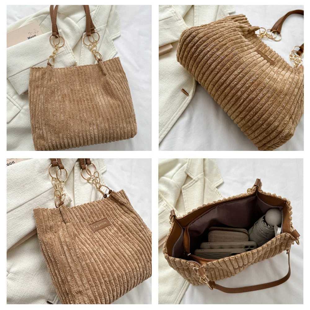 Womens Corduroy Single Shoulder Handbag Cott Shopping Bag Womens Commuter Handbag Suitable for Womens Daily Travel Use-llXJ241225