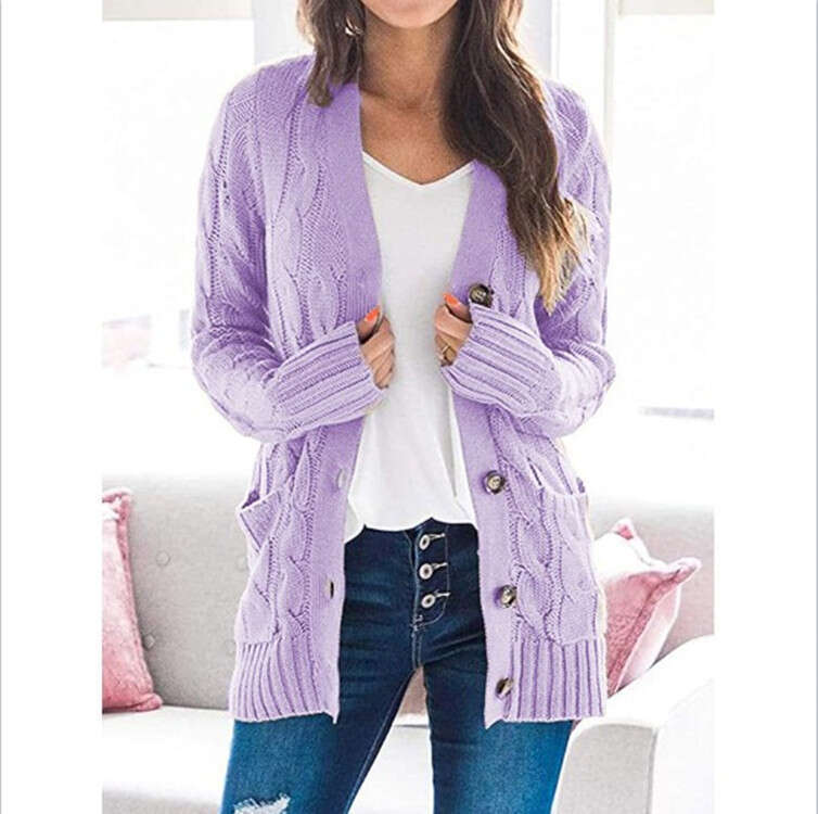 Autumn Winter New Cardigan Women's European And American Foreign Trade V-Neck Single Breasted Long Sleeved Knitted Sweater Jacket