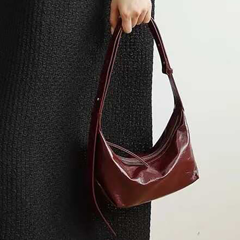 MABULA Vintage PU Leather Half Moon Handbag Fashion Women's Solid Color Shoulder Bag Adjustable Strap Smooth Zipper Phone Purse