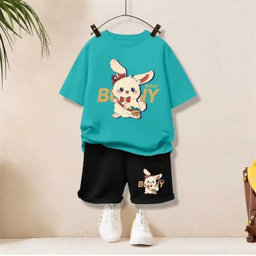 Clothing Sets Summer Baby Girl Clothes Children Cartoon Rabbit Printed T-shirts and Shorts Set Kid Boy Casual Top Bottom Outfits TracksuitsY241225W00F