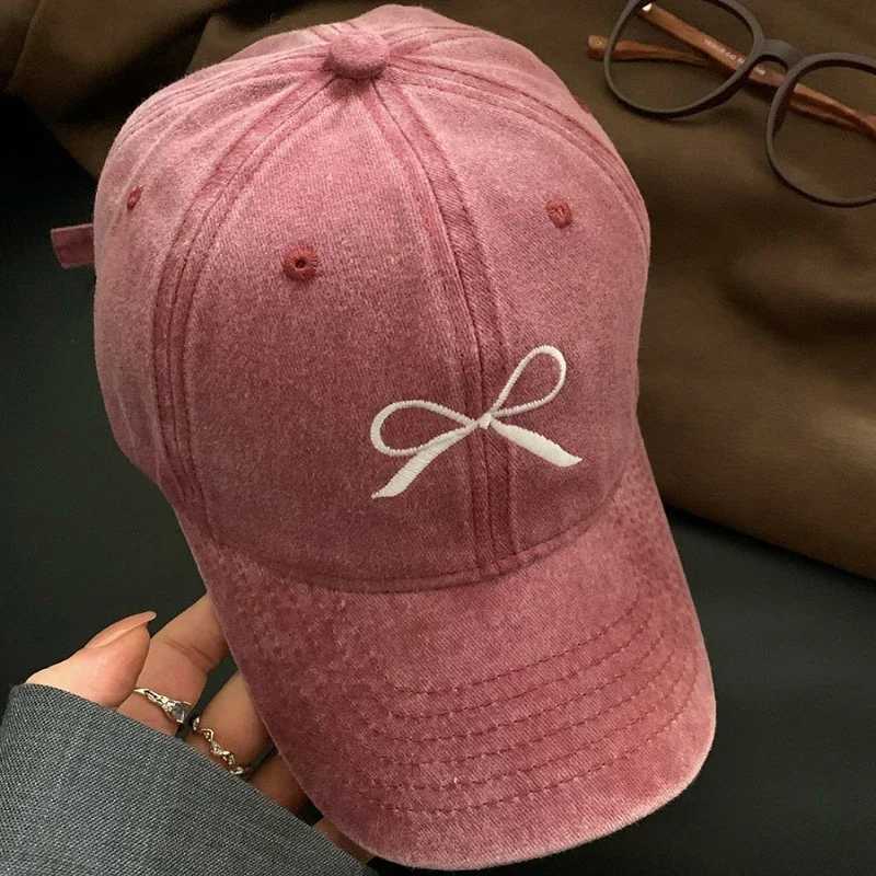 Korean Bow Baseball Hat Womens Y2K Pink Bow Embroidered Snap Cap Summer Adjustable Soft Top Toe Hat Gorilla W241225