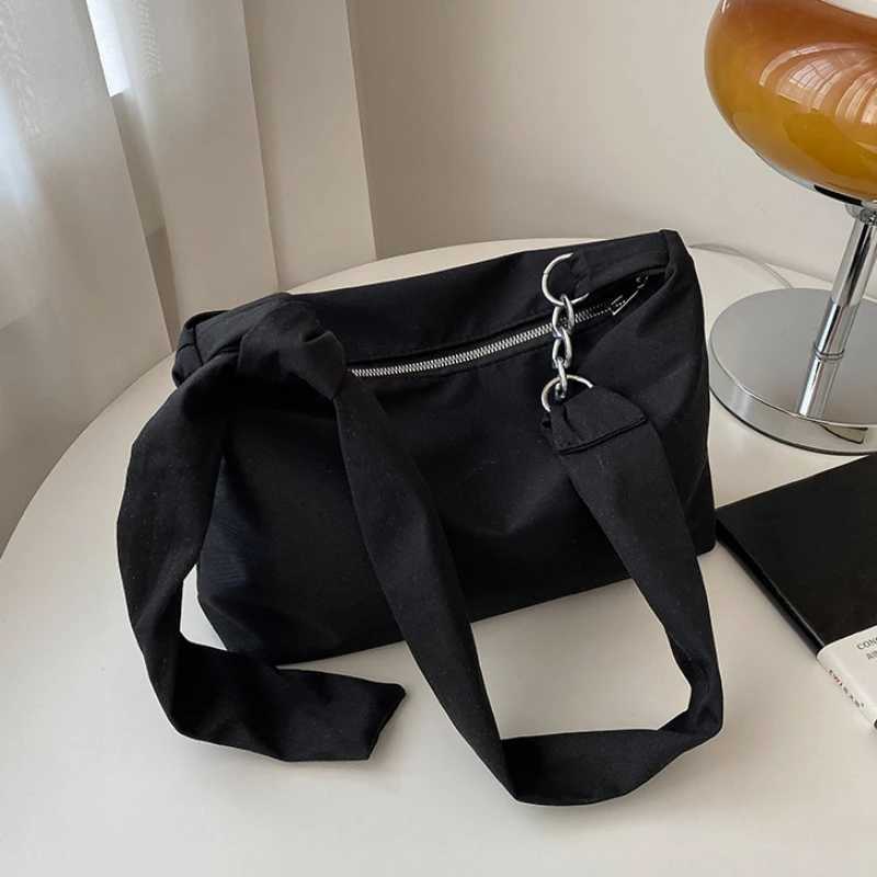 Black Crossbody for Women Girls Handbag Shopper Casual Solid Simple Chain Knotted Straps Messenger Shoulder Totes BagsXJ241225