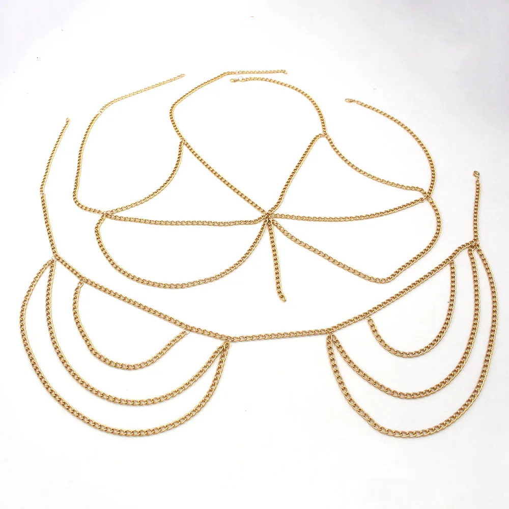 Fashion Simple Metal Bra and Waist Chain Set Lingerie Womens Decorations Underwear Festival Bodies Chain Jewelry Harness 241225