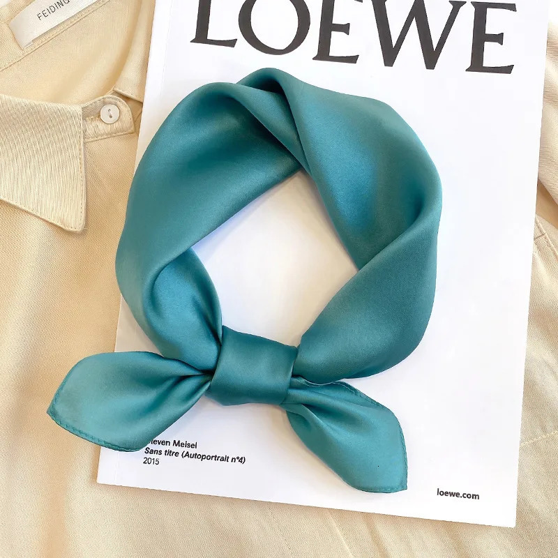 faux Pure Silk Scarf Women Neck Hair Band Foulard Square Small Headband Fashion Solid Color Neckerchief Scarves Bandana 241225