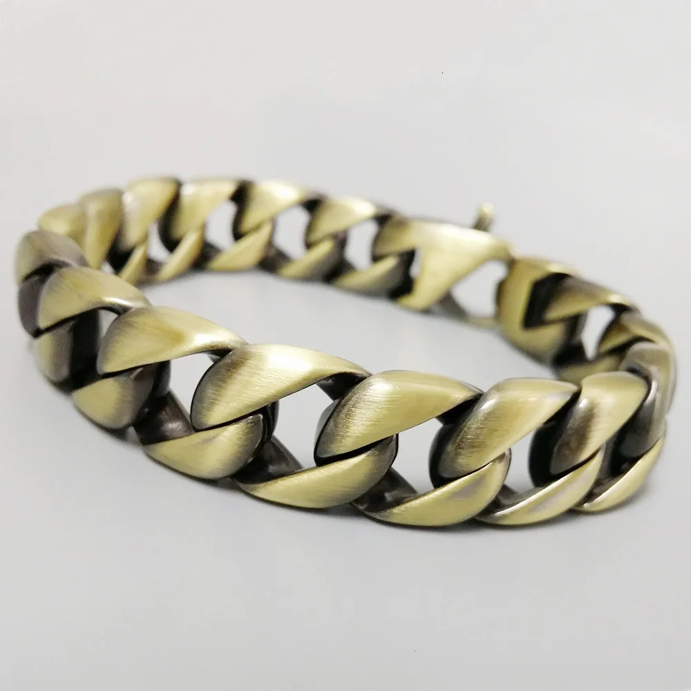 Vintage Bronze Matte Polished Mens Bracelet Curb Cuban Link Chain 316L Stainless Steel Bracelet 15mm Hip Hop Jewelry Gift 241225