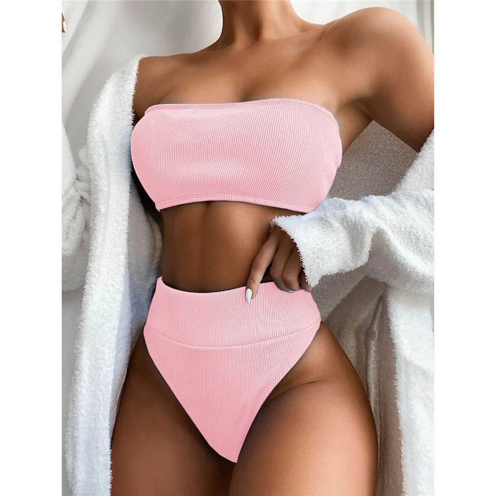 Bikini Womens 2024 Trend Push Up Bandeau Swimsuit Set Bandage Brazil Bikini Push Up Swimsuit Beachwear Womens Maillot De BainW241225