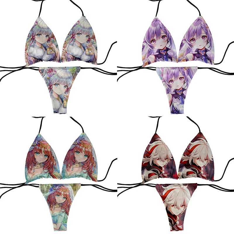 New Fashion Anime Style Womens Bikini Set Cartoon Anime Girl Pattern Kawaii Swimsuit Two Piece Novel Trend Holiday GiftW241225
