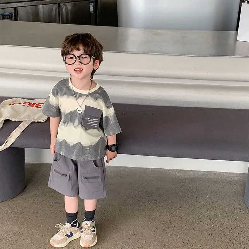 Clothing Sets Summer Children Boys Clothes Set Cotton Short Sleeve Tie Dye T-shirts and Shorts 2pcs Suit Teenage Fashion Top Bottom OutfitsY241225PAFV