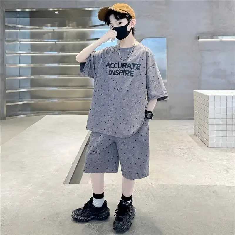 Clothing Sets Summer Fashion Children Boy Clothes Set Teenage Letter Printed T-shirts and Shorts 2 Pieces Suit Short Sleeve Top Bottom OutfitsY241225C