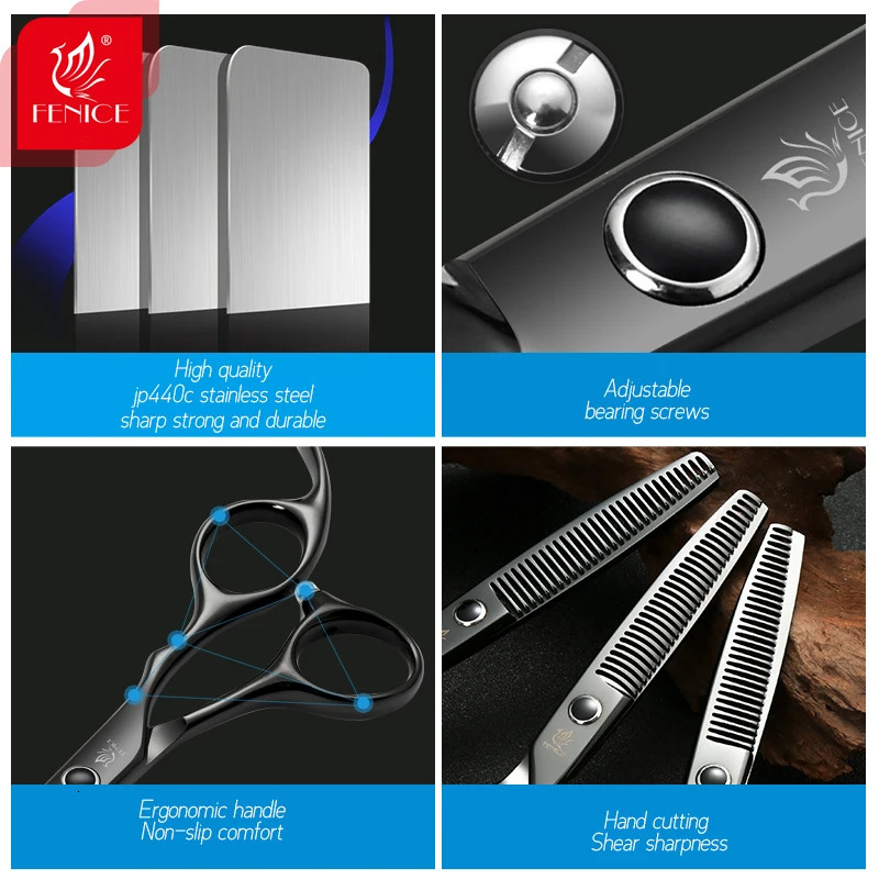 Fenice Professional 6 inch Hair Scissors Thinning Barber Cutting Hair Shears Scissor Tools Hairdressing Scissors 241225