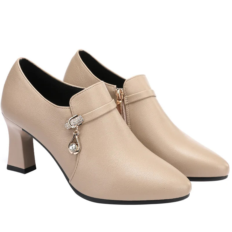 Spring Autumn Comfortable Fashion Deep Mouth Soft Leather Shoes Womens Platform Pumps Office Fall Med Block Heels Versatile 241225