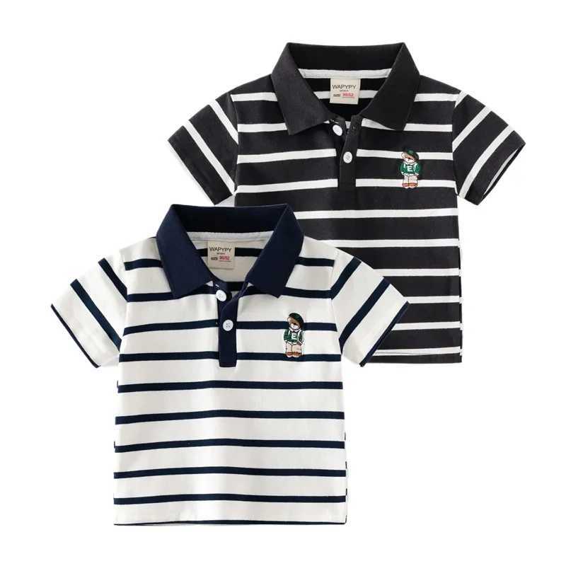 Kids Embroidered Short Sleeve T-shirt 2024 Summer Boys Loose Striped Polo Shirt Breathable Cotton for Ages 3-8XJ241225