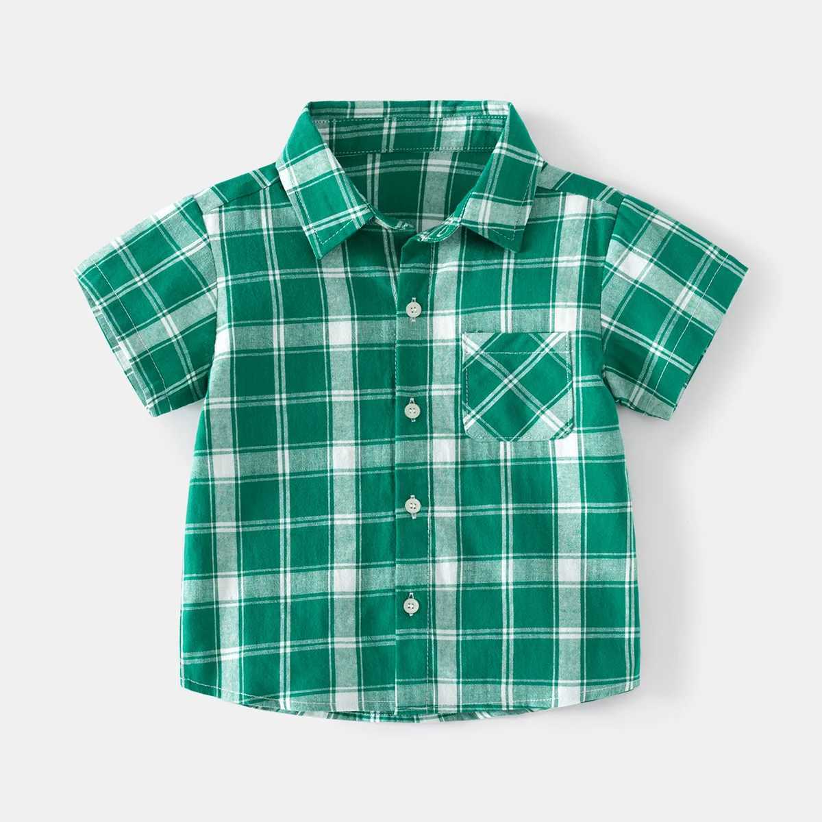 2023 Summer Polo Shirts for Kids Plaid Green/red Children T-shirt Short-sleeve Tops for Boys Girls Tees Toddler Outfits ClothingXJ241225
