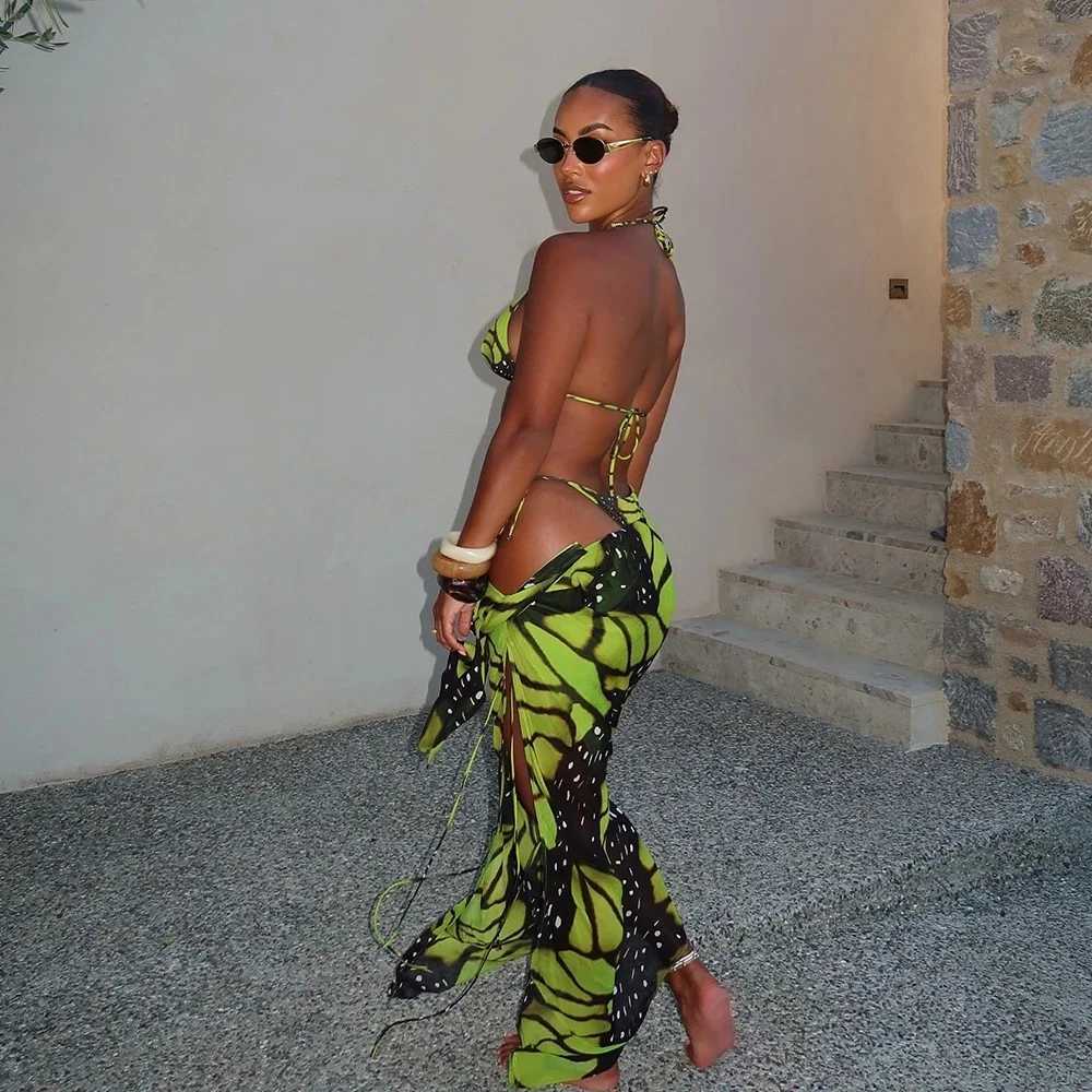 Sexy 3-piece bikini 2025 womens swimsuit printed swimsuit Brazilian bikini set Biquini womens swimsuit beachwearW241225