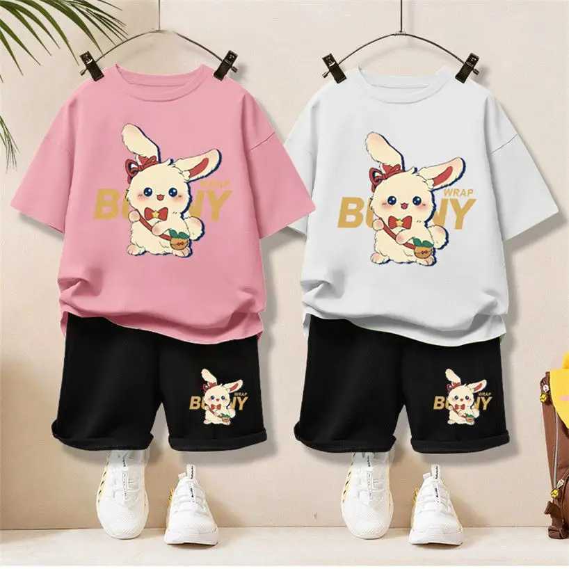 Clothing Sets Summer Baby Girl Clothes Children Cartoon Rabbit Printed T-shirts and Shorts Set Kid Boy Casual Top Bottom Outfits TracksuitsY241225W00F