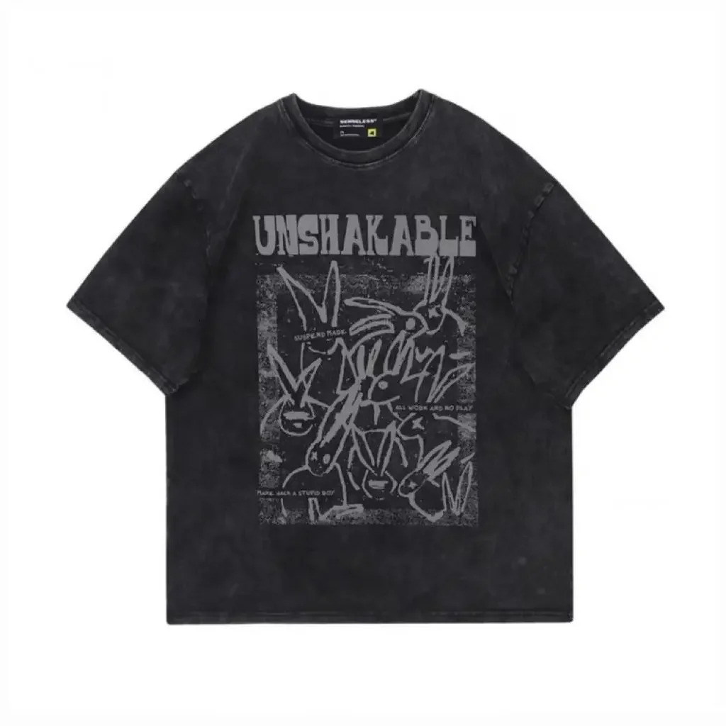 European and American cotton personality retro graphic T shirt Harajuku Summer men and women street hip hop oversized T shirt 241224